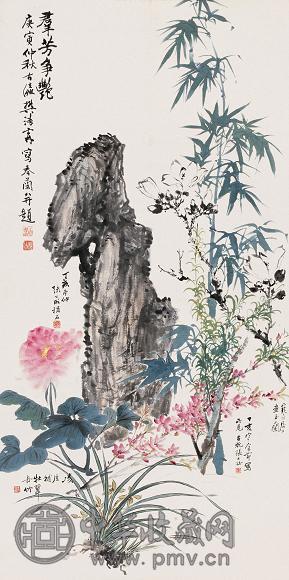 江寒汀 张大壮 樊浩霖等 群芳争艳 镜心 设色纸本