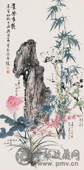 江寒汀 张大壮 樊浩霖等 群芳争艳 镜心 设色纸本