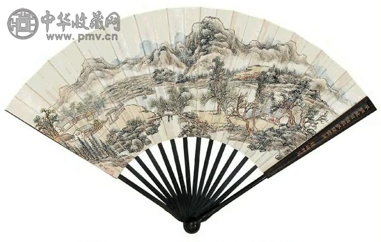 董邦达乾隆皇帝 春山耕读行书 成扇 设色纸本