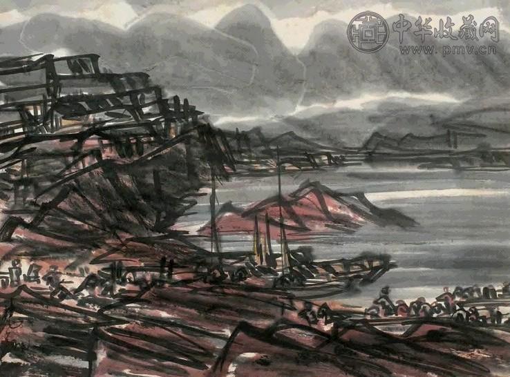 林风眠 夜泊图 镜心 设色纸本