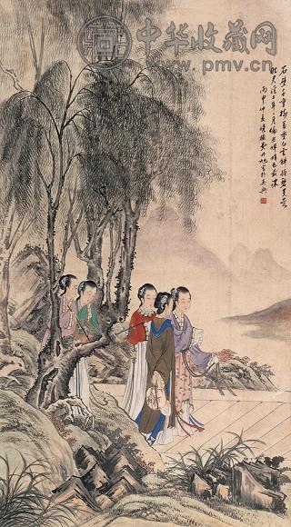 费丹旭 1836年作 春游 立轴 设色纸本