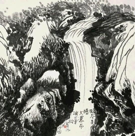 董欣宾 高山飞瀑 镜心 水墨纸本