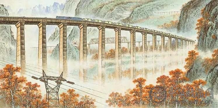现代 关山月 铁路风景 镜心