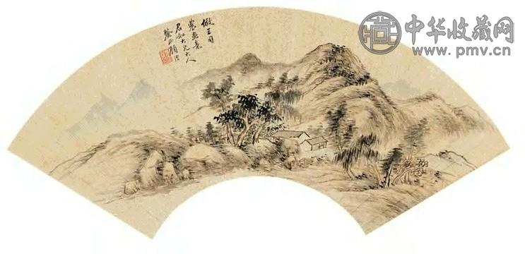 顾沄 秋山晴峦 扇面 设色笺本