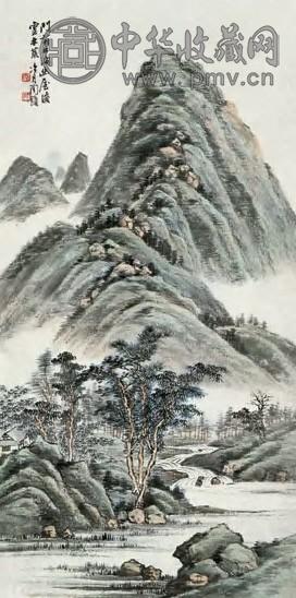 陶冷月 林涧图 立轴 设色纸本