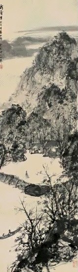 傅抱石 乘舟访友图 立轴 设色纸本