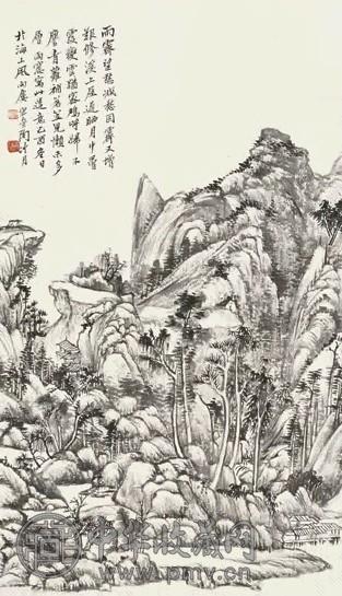 陶冷月 乙酉(1945年)作 山水 立轴 设色纸本