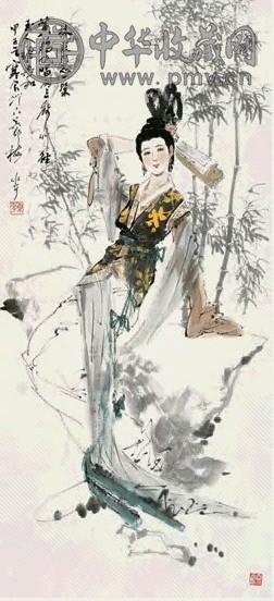 颜梅华 1984年作 竹径吟哦 立轴 设色纸本