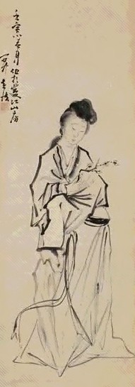 黄慎(传) 执梅仕女 立轴 水墨纸本