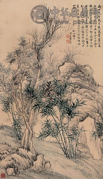 董邦达 丙戌(1766年)作 枯木竹石图 立轴 设色纸本