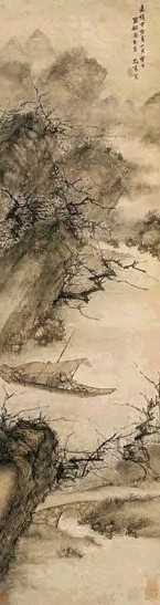 周臣 1554年作 梅溪乘舟图 立轴 设色纸本