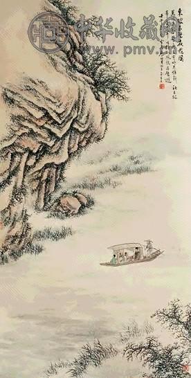 袁培基 赤壁夜游 立轴 设色纸本