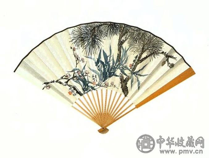 现代 吴待秋 岁寒三友 扇面