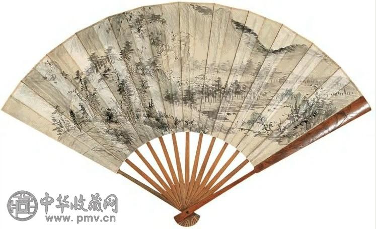 秋山访友图 成扇 水墨纸本