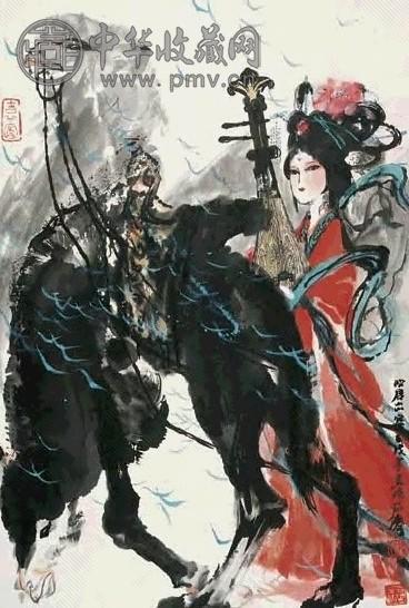 石齐 1982年作 昭君出塞图 立轴 设色纸本