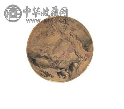 鹤田 山水扇面 镜心 绢本