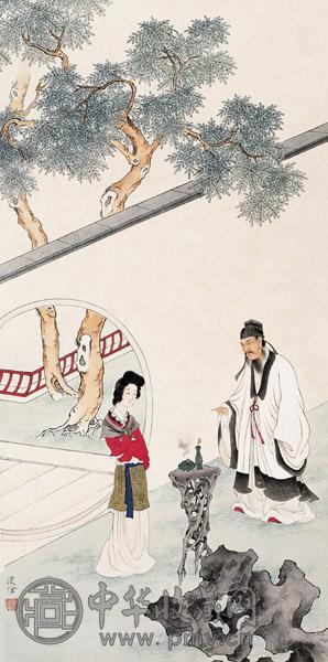 刘凌沧 人物故事图 立轴 设色纸本