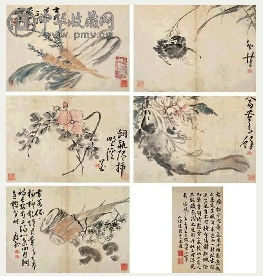 黄慎 四时花果图 册页(10开选4) 纸本设色