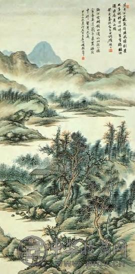 现代 顾麟士 山水 轴