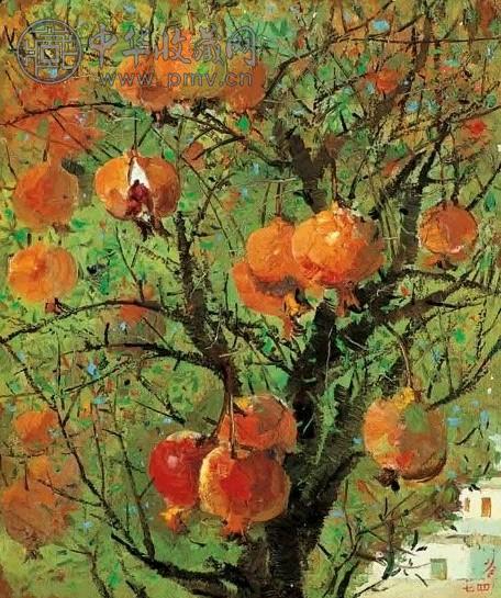 吴冠中 1974年作 石榴 油画 木板