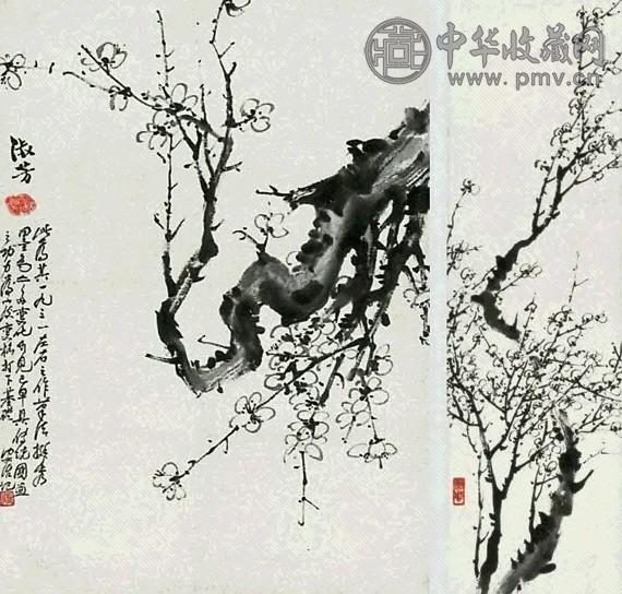 萧淑芳 墨梅 两幅 镜心 水墨纸本