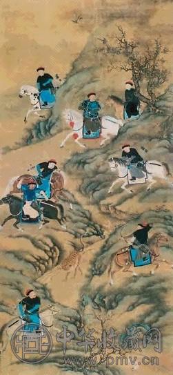 郎世宁 骑猎图 立轴 绢本