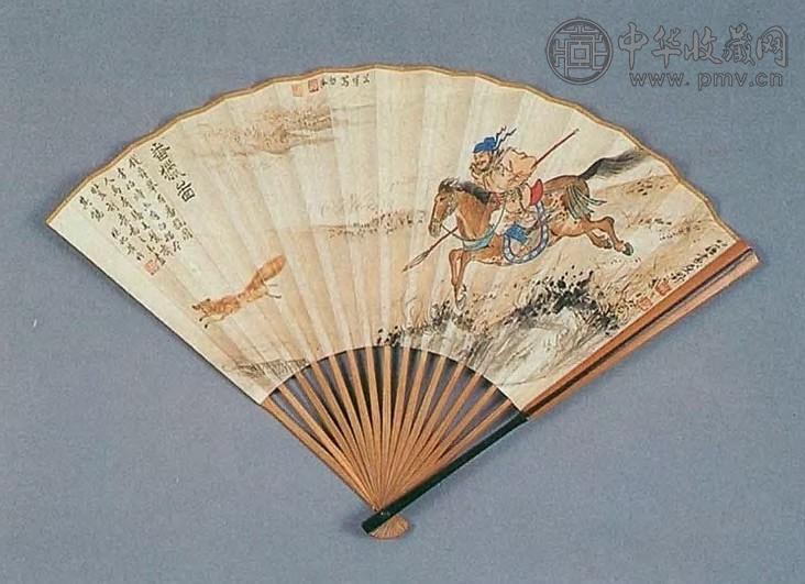 田世光 番猎图 扇面 设色纸本