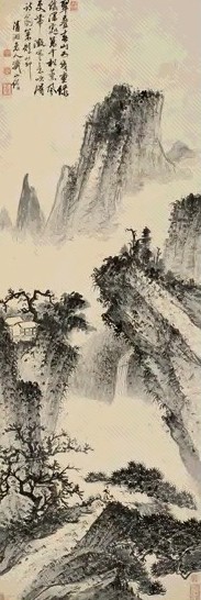 清 石涛 翠叠春山 轴