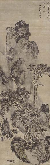 张瑞图 1632年作 松泉图 立轴 水墨绫本