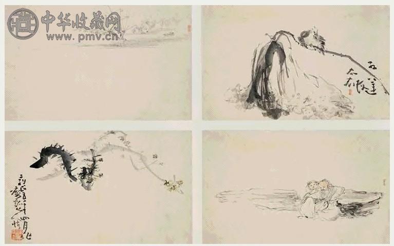 黄慎 1727年作 旅次漫墨 册页 十二开 水墨或淡设色纸本