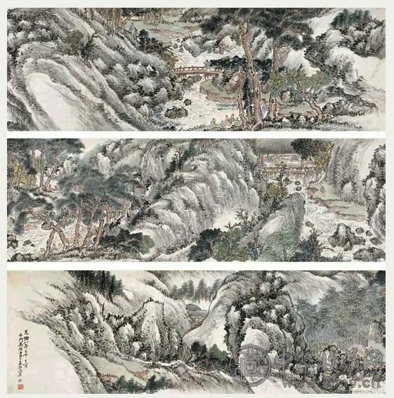 吴伯涛 1882年作 兰亭觞咏图 手卷 设色纸本