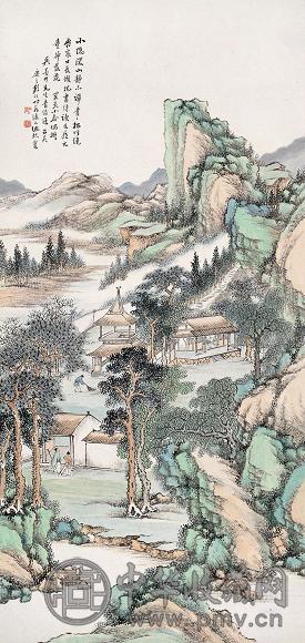 顾颐 深山小隐图 立轴 设色纸本