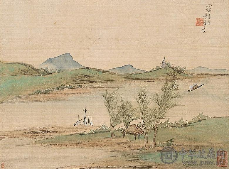 梁于渭 江亭春望 镜心
