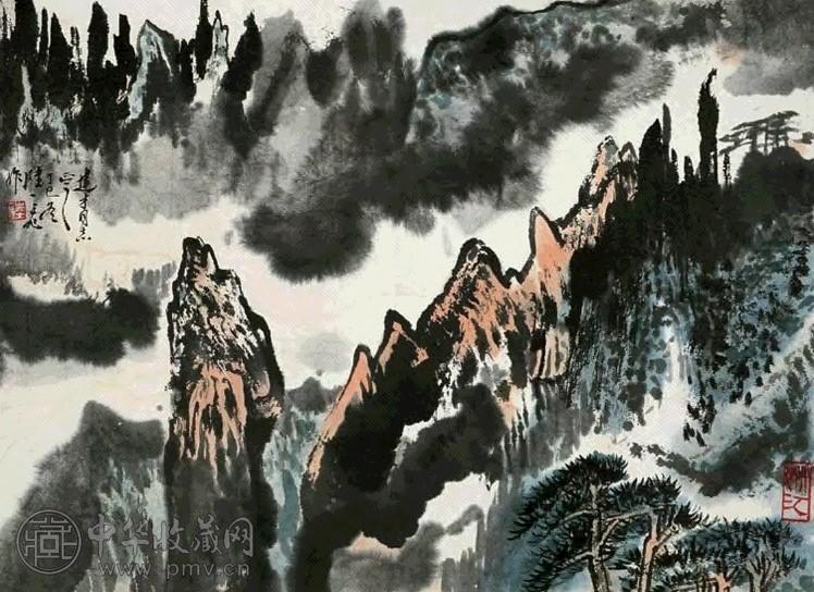 陆一飞 1977年作 山水 镜心 设色纸本