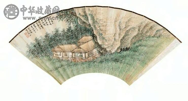 金雪野 壬午(1942年)作 竹林草堂 扇面 设色纸本