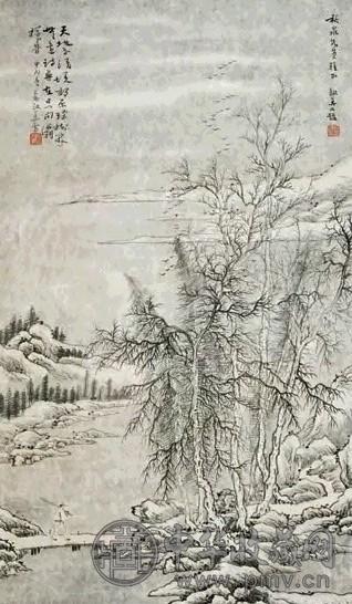 俞剑华 1934年作 灞桥风雨图 轴 纸本设色