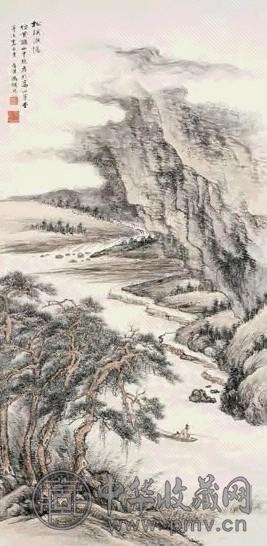 冯超然 1931年作 松溪渔隐图 立轴 设色纸本