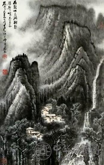 现代 李可染 雨余山色润 镜心