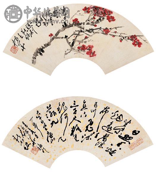 颜梅华 1989年作 梅花新妆 扇面 设色纸本