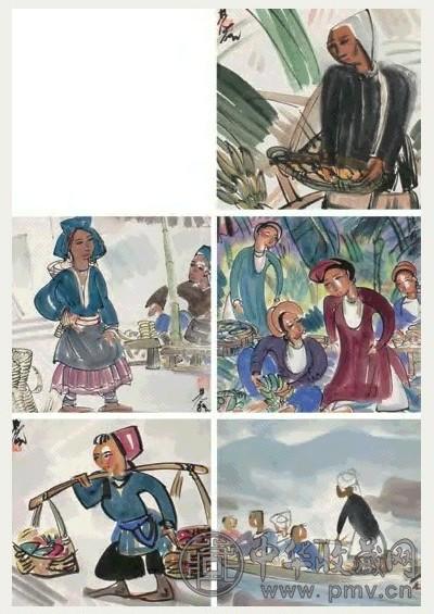 林风眠 农家生活 镜心 设色纸本