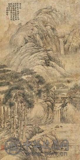 徐贲(传) 林瀑幽居图 立轴 设色纸本