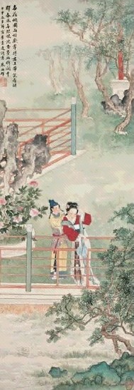 朱梅邨 1944年作 贵妃倚栏 立轴 设色纸本