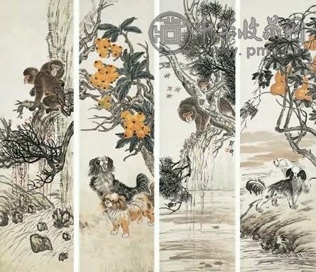 胡郯卿 近代 动物 四屏