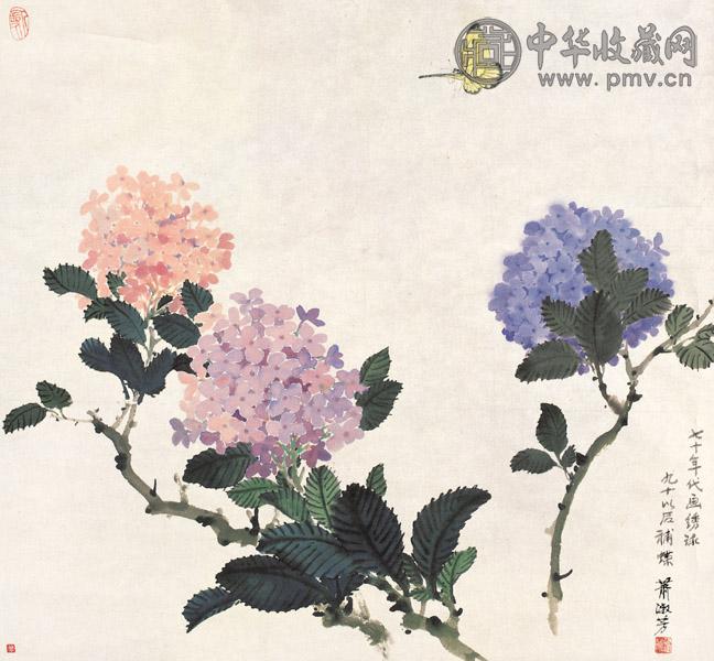 萧淑芳 蝴蝶绣球 镜心 设色纸本