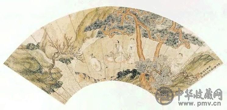 清 丁云鹏 松溪抚琴图 扇面
