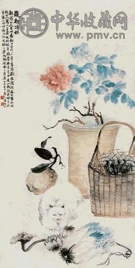 陆恢 岁朝清供图 立轴 设色纸本