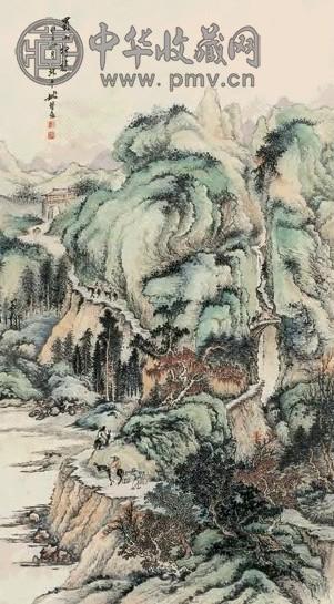 姚钟葆 蜀山行旅图 立轴 设色纸本