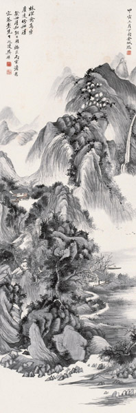 金城 林深禽鸟乐图 立轴 设色绢本