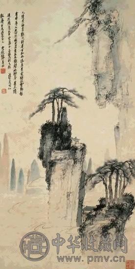 张善孖 1928年 黄山云起 立轴 设色纸本