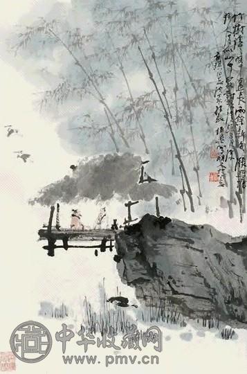 马伯乐 明人诗意图 立轴 设色纸本